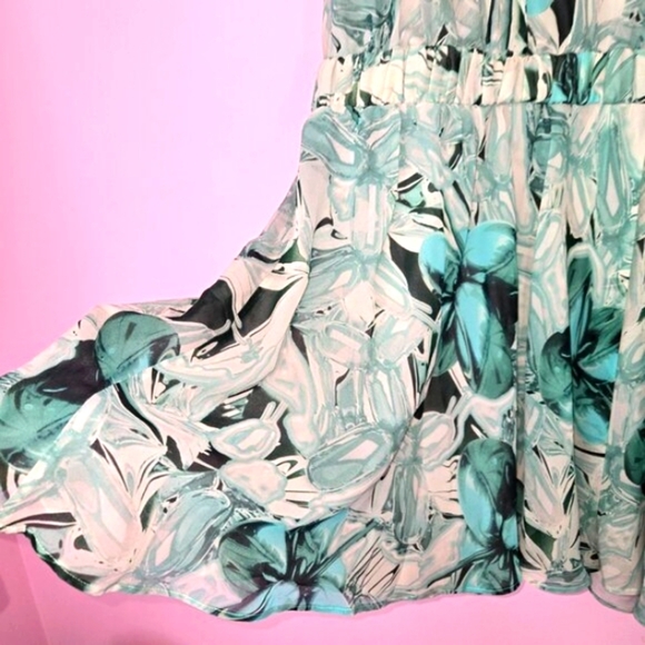 Iceberg Floral Green Strapless drop waist Dress, 100% Silk, Size M - Picture 4 of 8